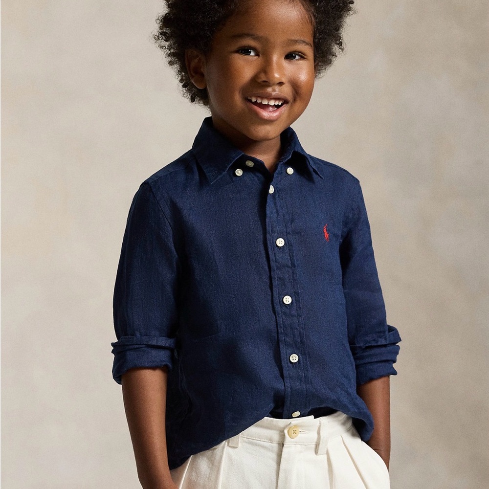 Polo Ralph Lauren Kids Dark Blue Button-Down Linen Shirt